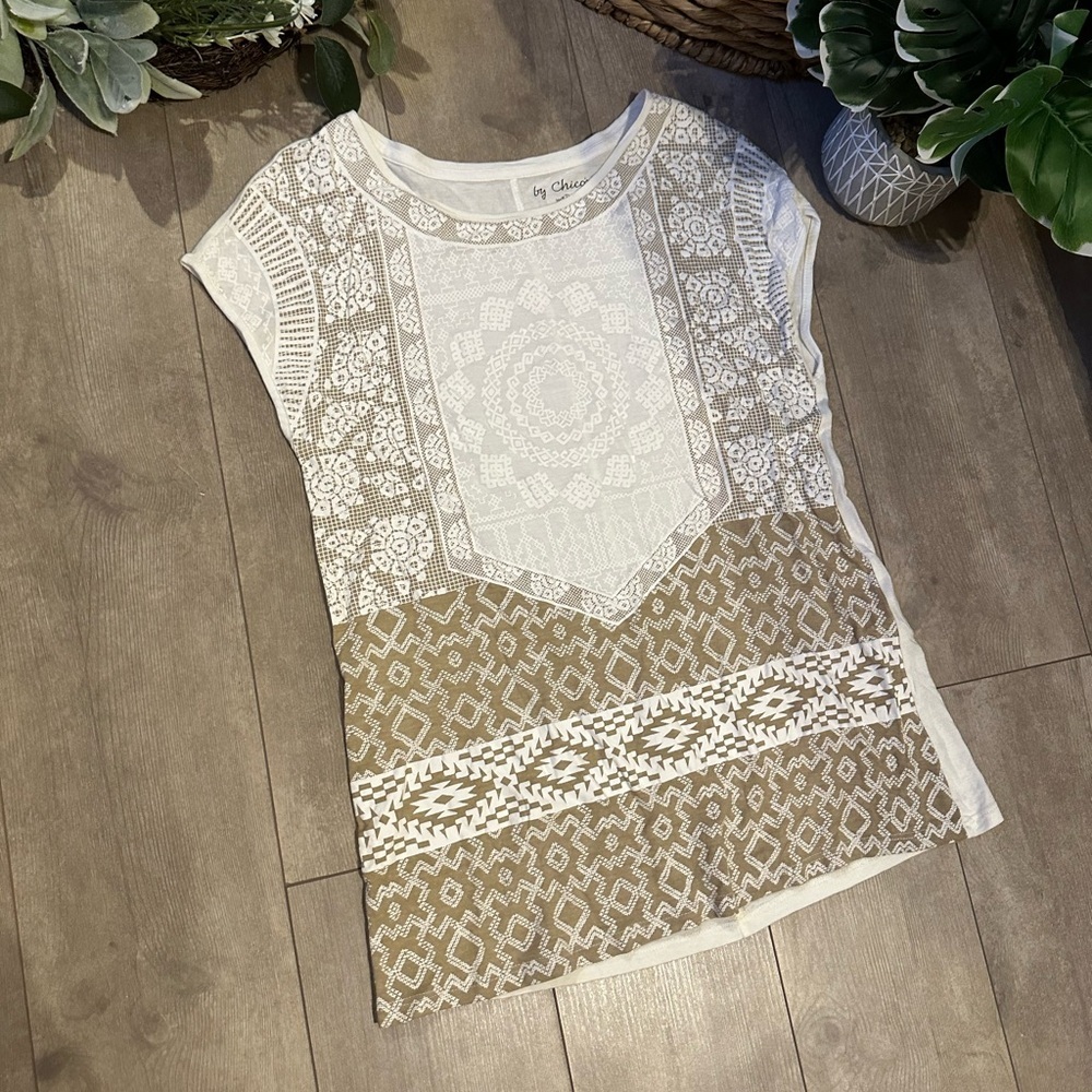 Women’s Chicos size 0 (m) bohemian blouse short sleeve shirt cap sleeve